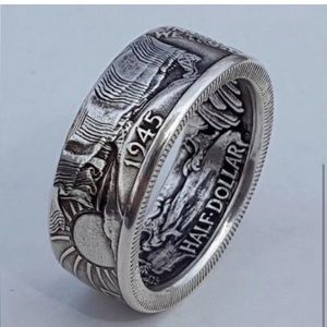 Pewter Vintage Style Morgen Half Dollar Ring Size 10